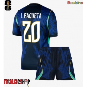 Brasile Lucas Paqueta #20 Seconda Maglia Bambino Mondiali 2026 Manica Corta (+ Pantaloni corti)